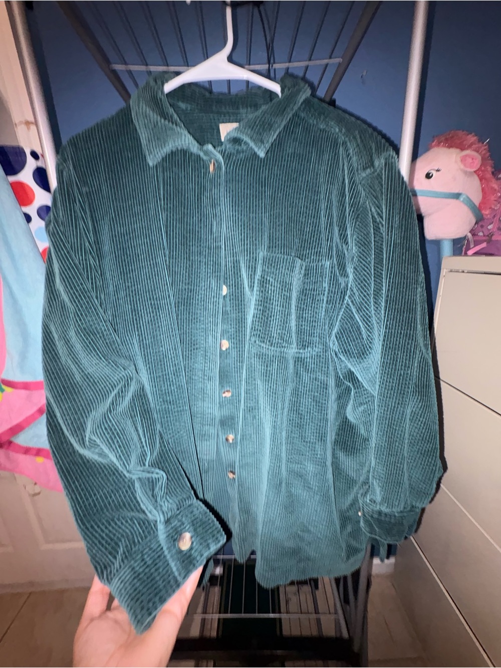 L.L. Bean Teal Green Corduroy Button-Up Shirt Jacket